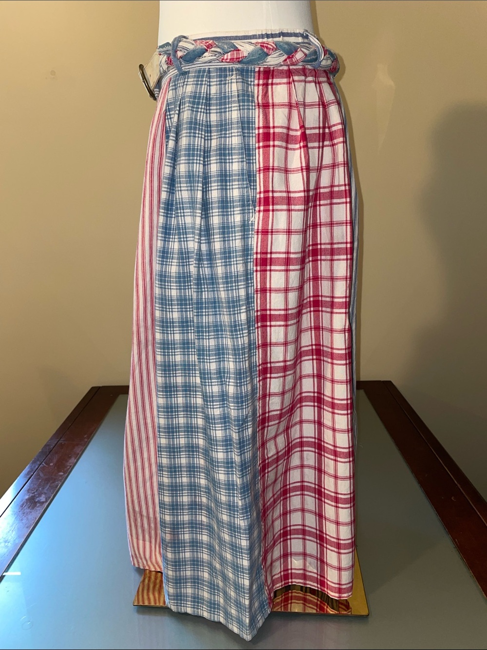 Vintage Button-Front Patchwork Maxi Skirt in Red, Blue, and White - Picture 2 of 7